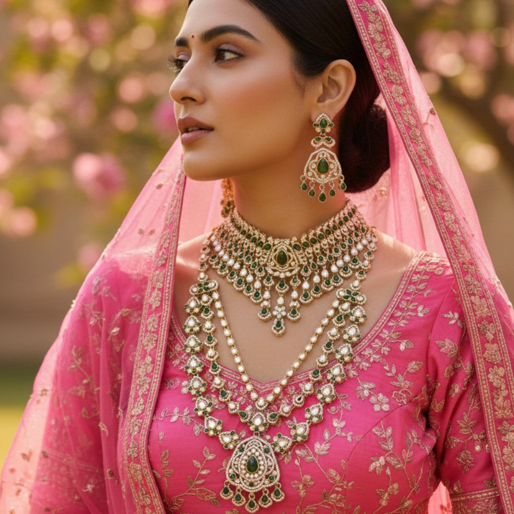 Royal Emerald Kundan Bridal Necklace Set