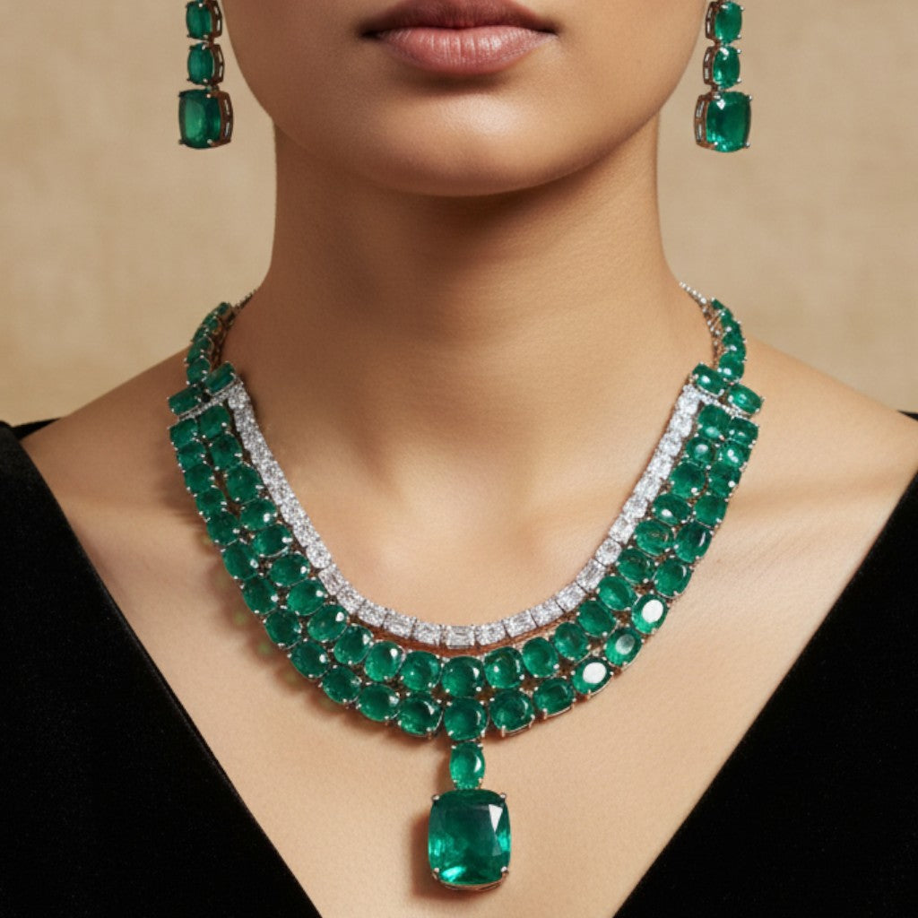 Royal Emerald Cascade Necklace Set
