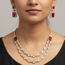 Dual-Layer Polki Necklace with Ruby Accents & Matching Earrings