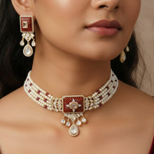 Pearl Strand Carved Stone Kundan Choker Set