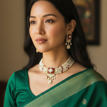 Pearl Strand Carved Stone Kundan Choker Set