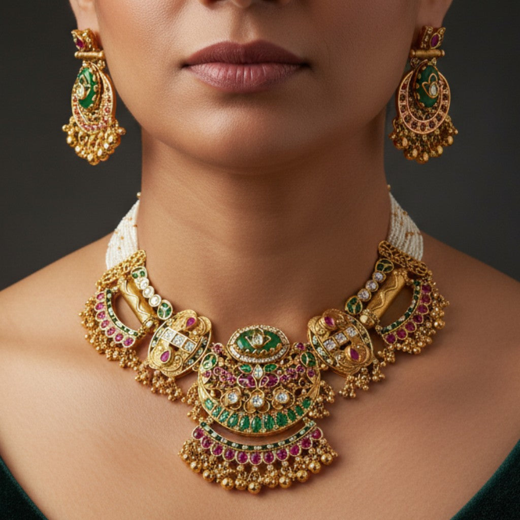 Royal Kundan Peacock Necklace Set