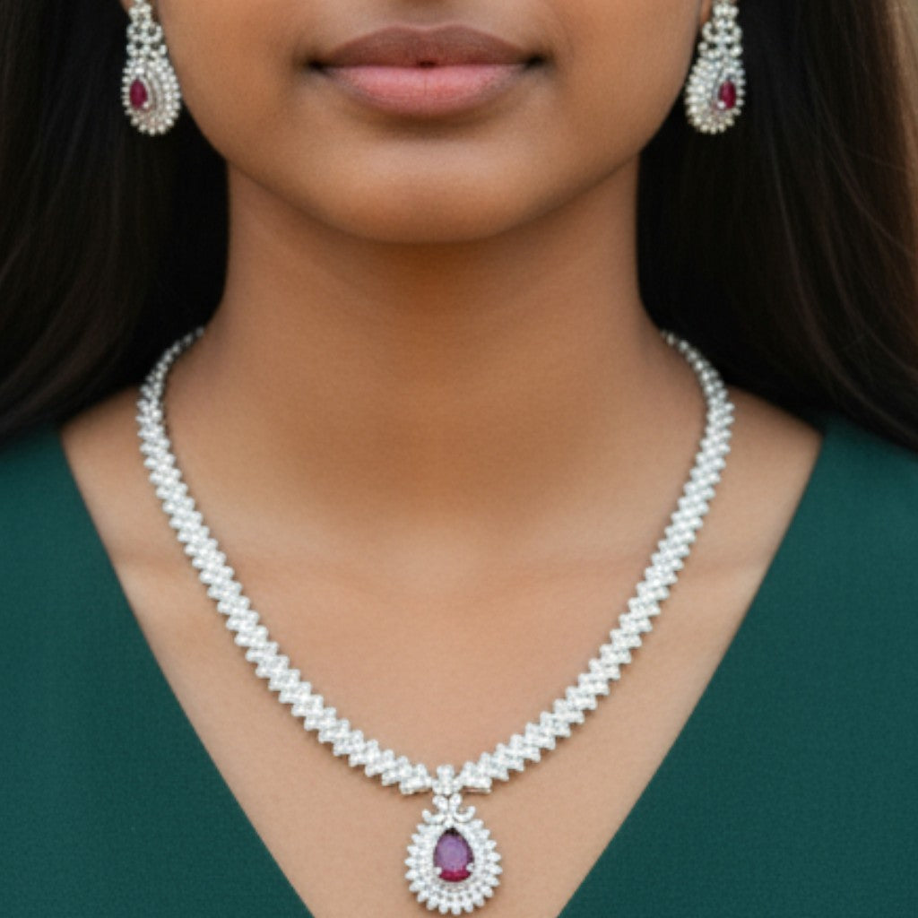 American Diamond and Ruby Necklace Set