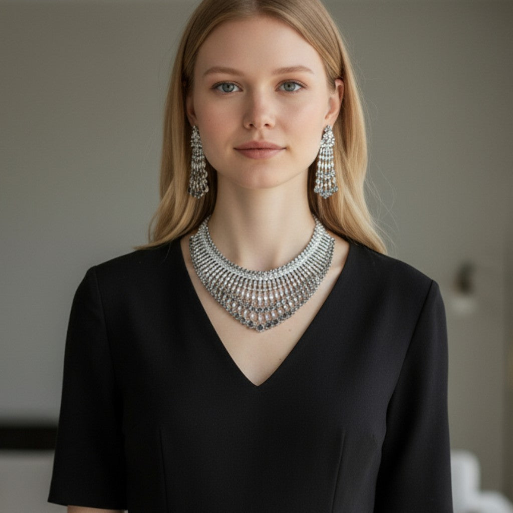 Midnight Sparkle Black & Sliver Immitation Jewellery Set