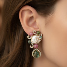 Ethereal Pearl & Tourmaline Art Deco Drops