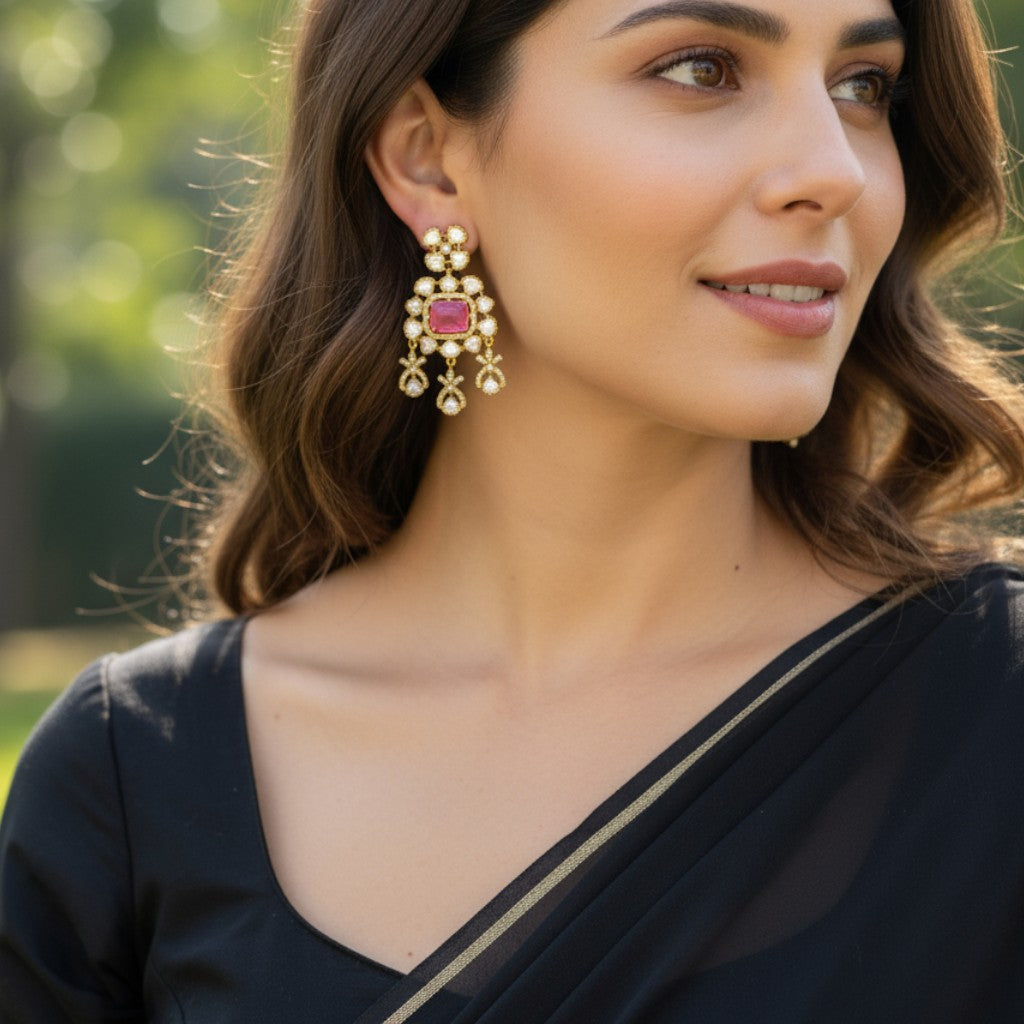 Regal Rose Quartz Chandbali Earrings