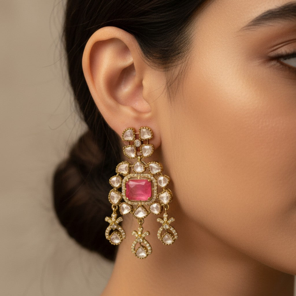 Regal Rose Quartz Chandbali Earrings
