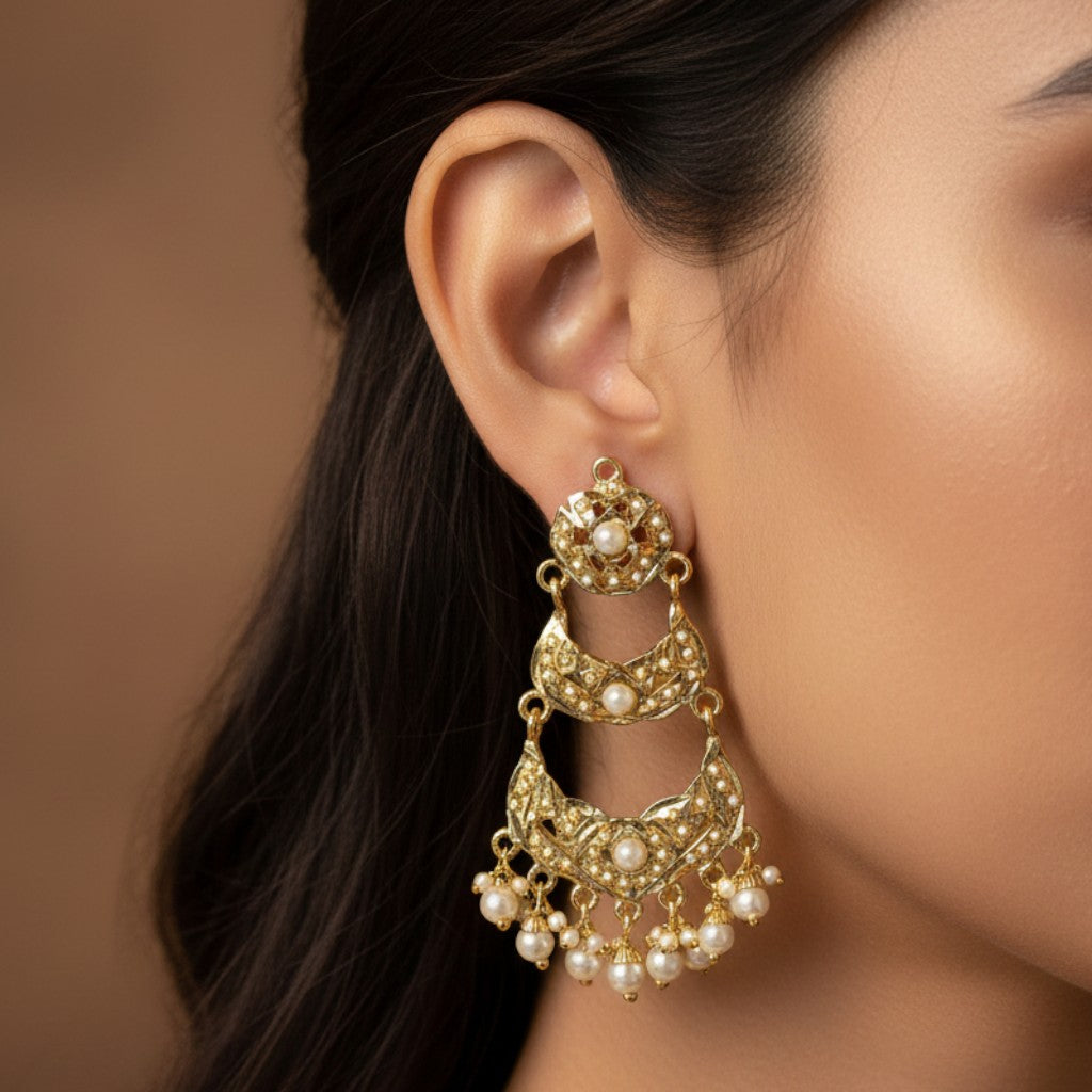 Triple Crescent Meenakari Earrings