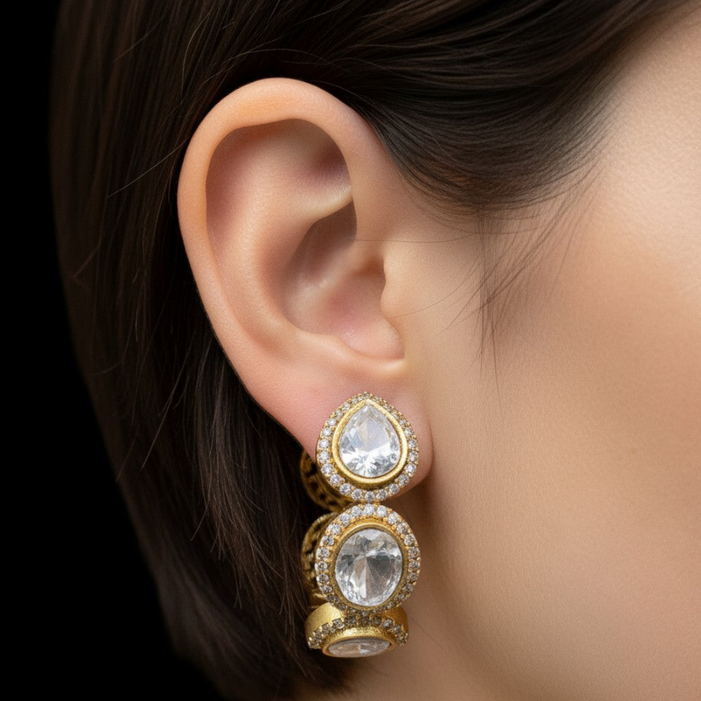 Regal Teardrop Kundan Hoop Earrings
