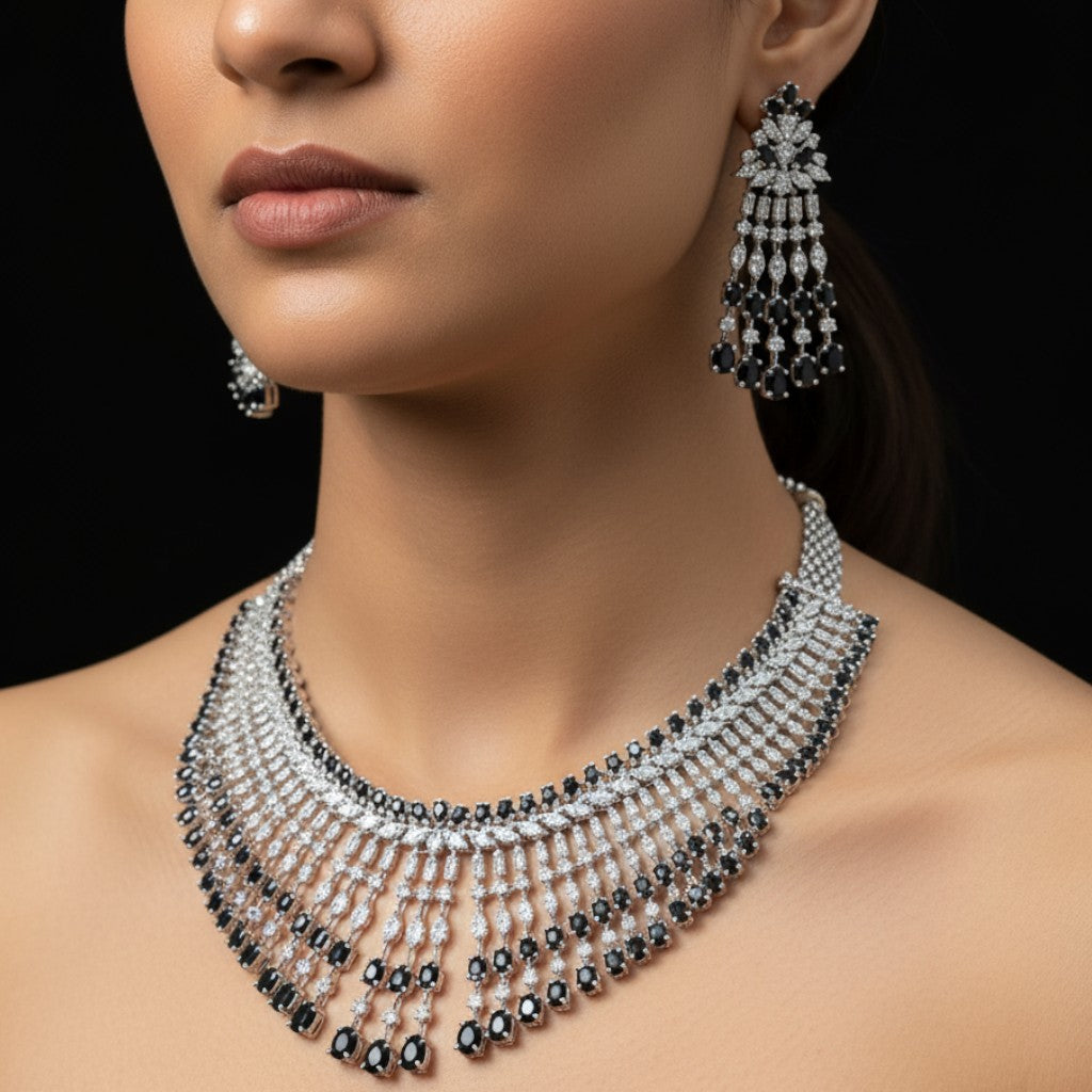 Midnight Sparkle Black & Sliver Immitation Jewellery Set