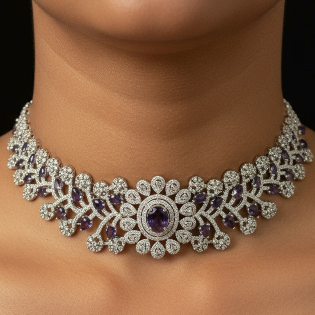 Regal Amethyst Blossom Choker Set