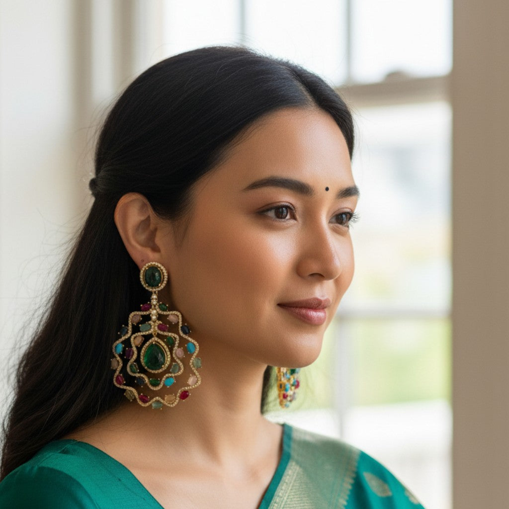 Regal Multi-Gem Chandbali Earrings