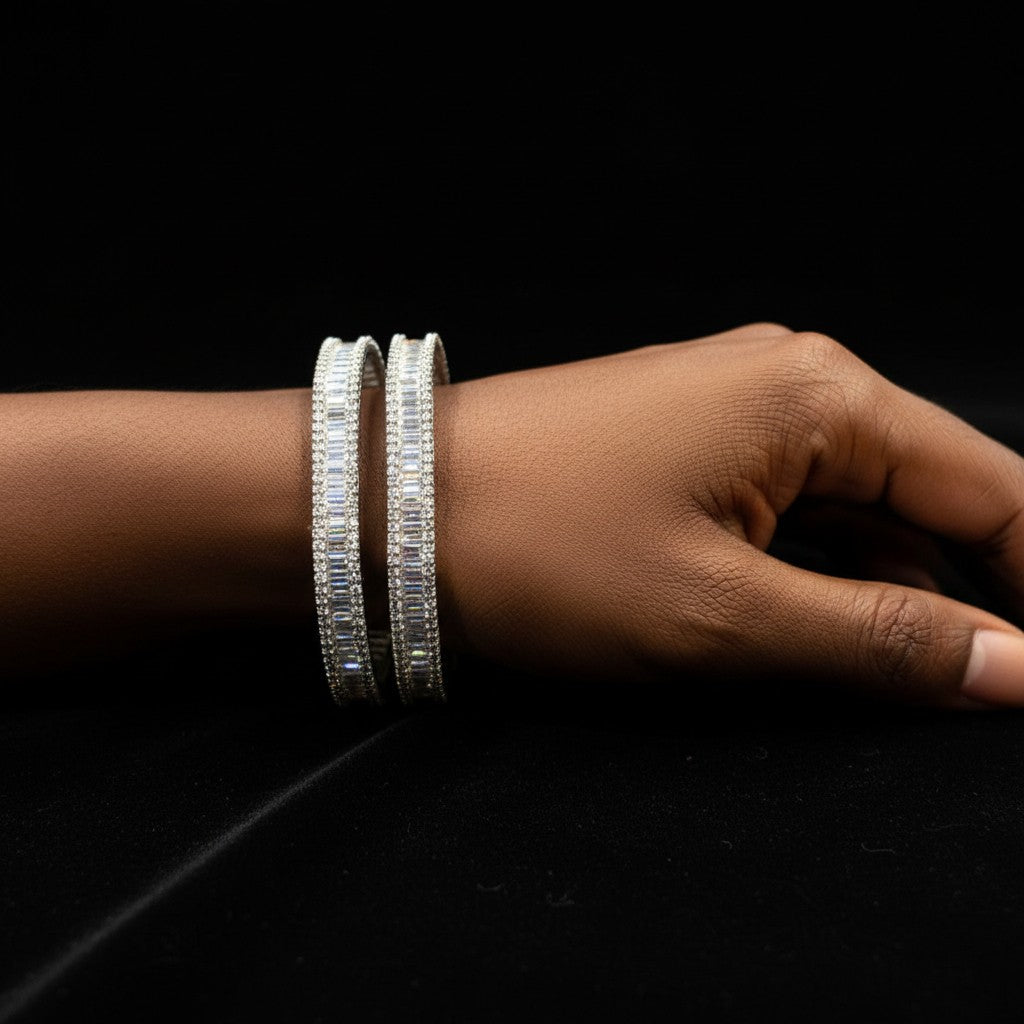 Elegant Baguette American Diamond Halo Bangles