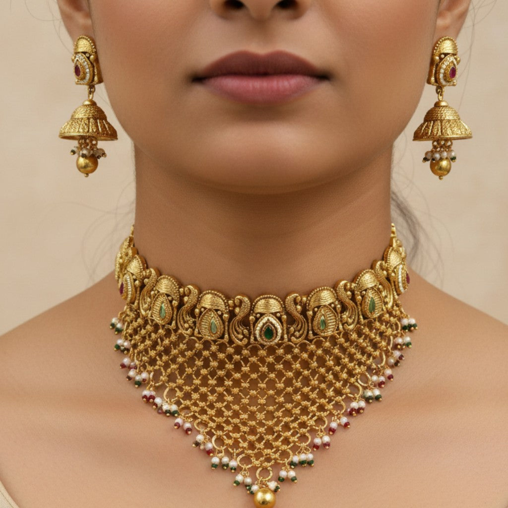 Royal Temple-Style Golden Choker Set