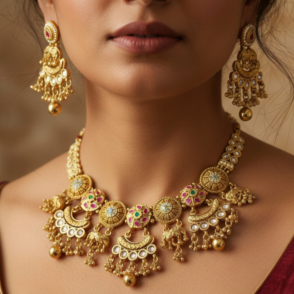 Royal Nakshi Elephant Motif Bridal Set