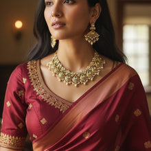 Antique Golden Green Polki Pearl Necklace Set