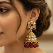 Ruby Kundan Jhumkas with Polki Work