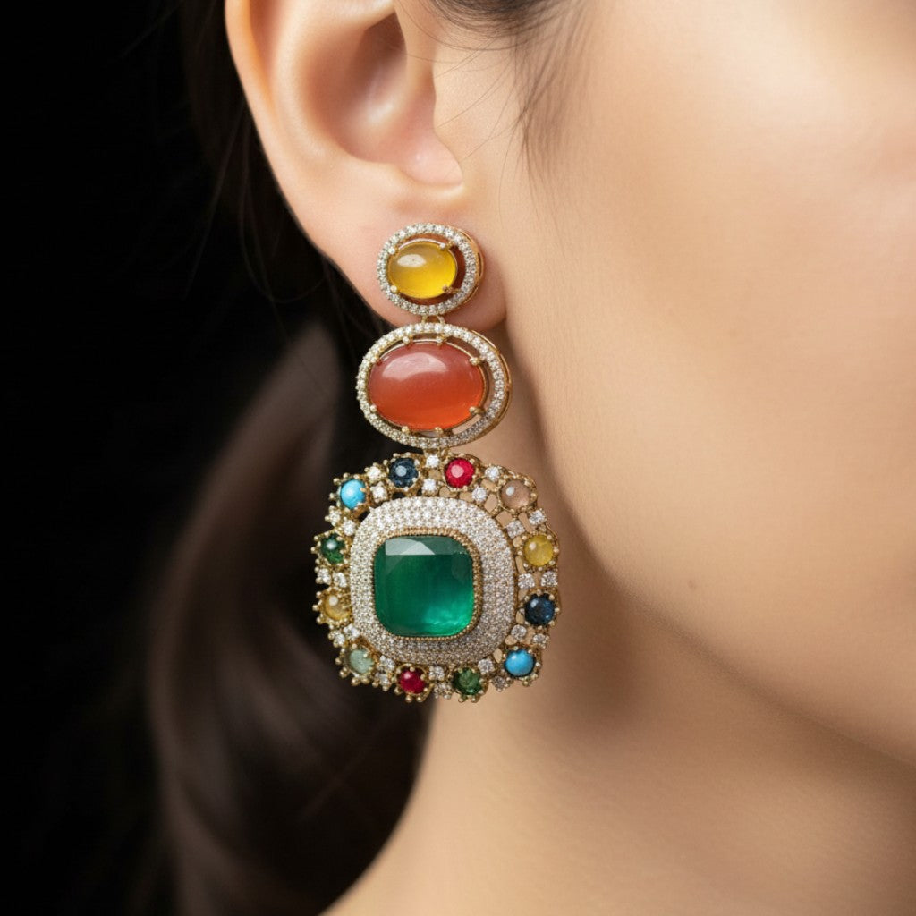 Majestic Emerald Navratna Drops