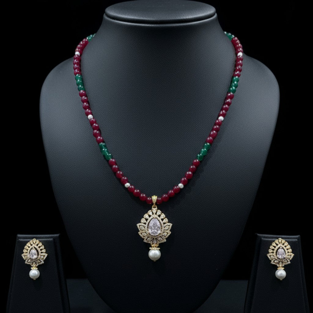 Elegant Pearl Drop AD Necklace Set