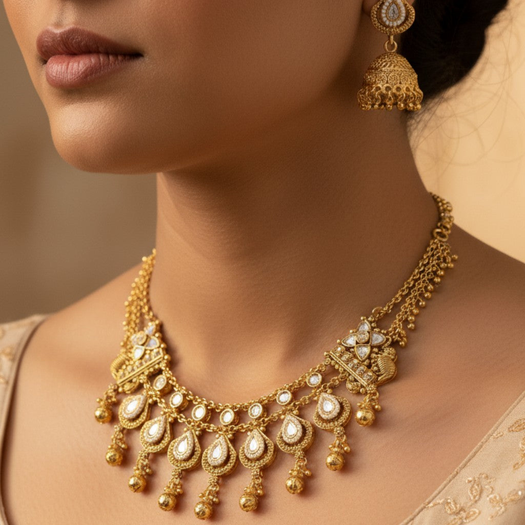 Antique Golden Kundan Choker Set