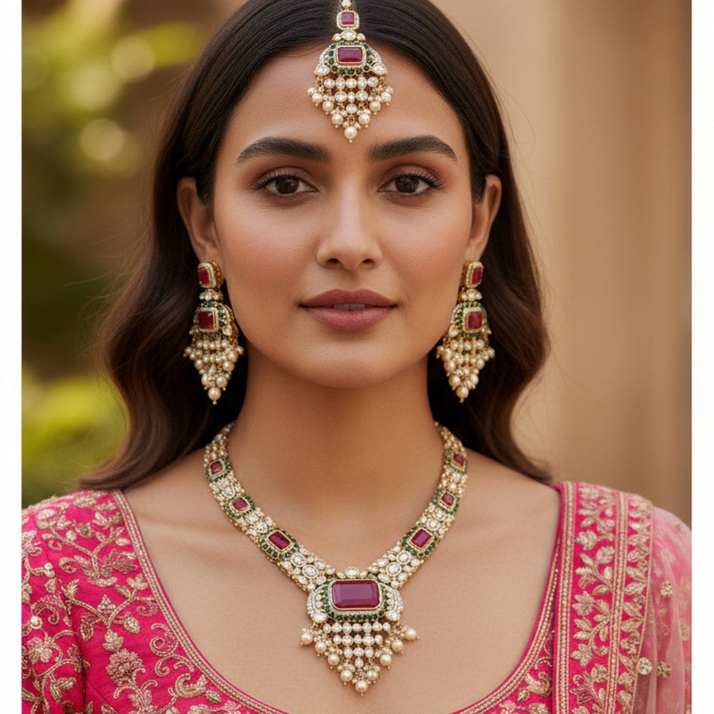 Regal Ruby Kundan Bridal Set