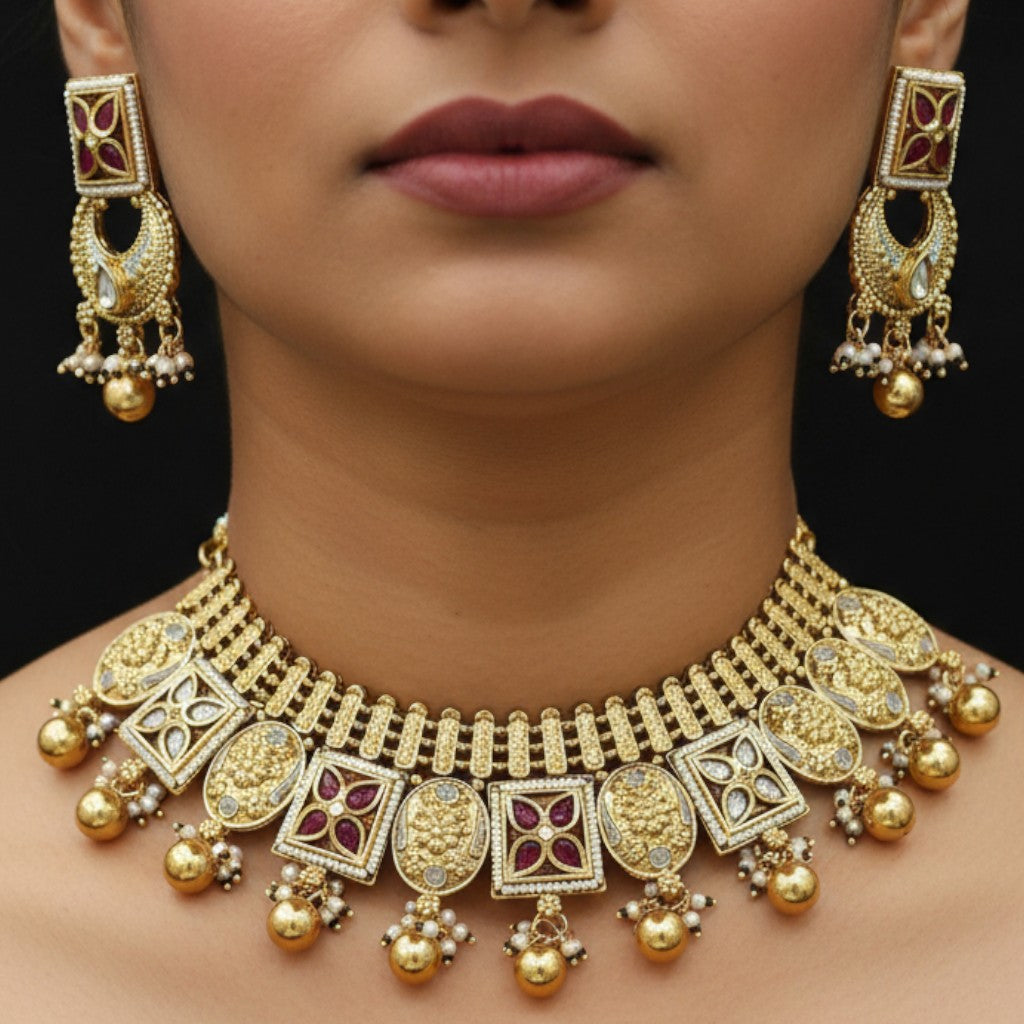 Luxurious Kundan necklace and earrings set
