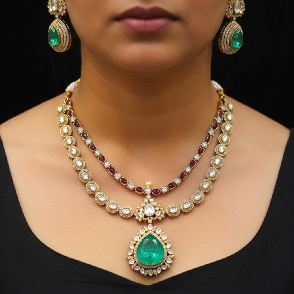 Emerald Kundan Bridal Necklace Set