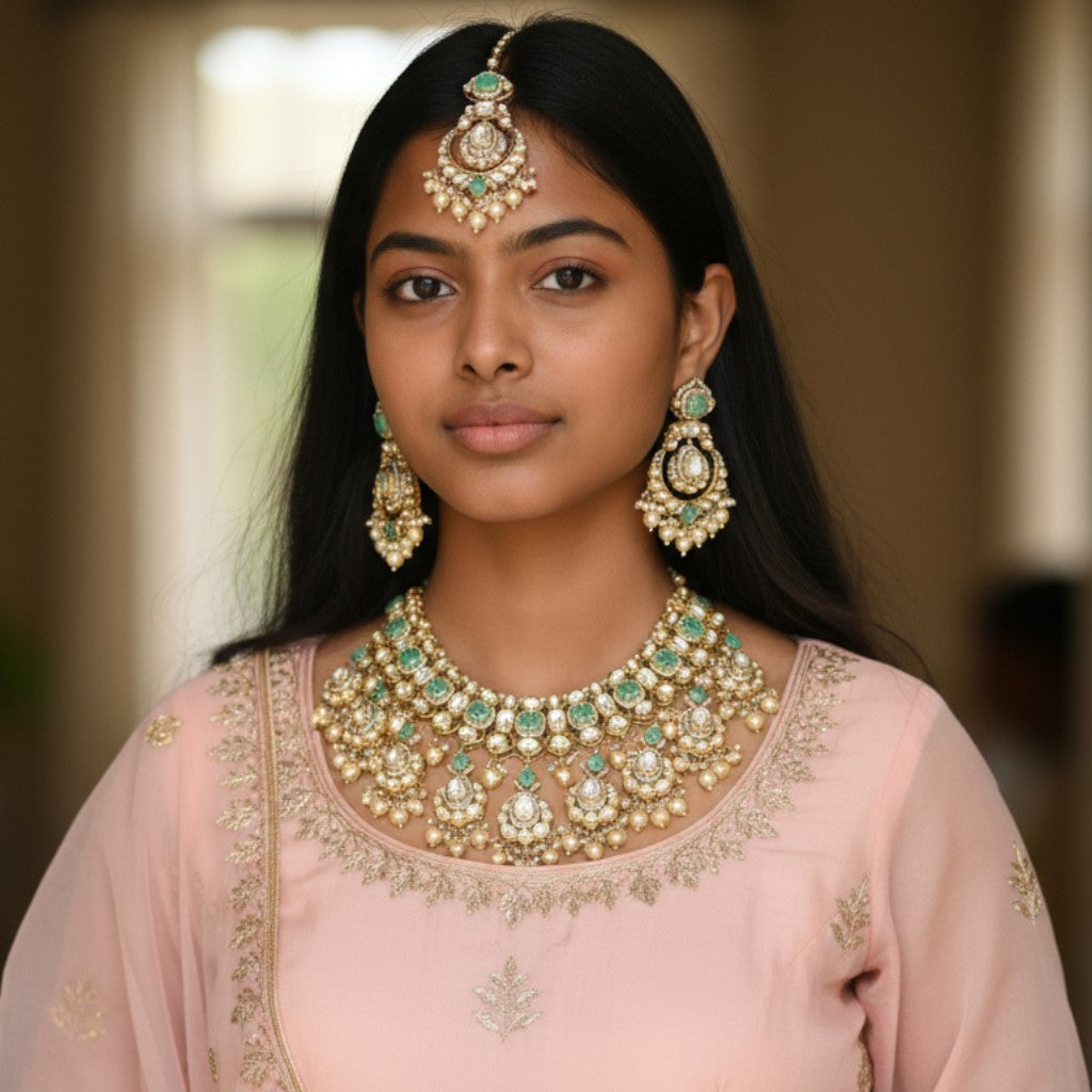 Kundan & Emerald Bridal Jewelry Set