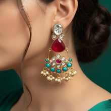 Turquoise & Ruby Kundan Chandbalis