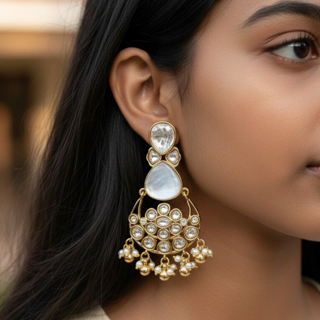 Ivory Moon Kundan Chandbalis