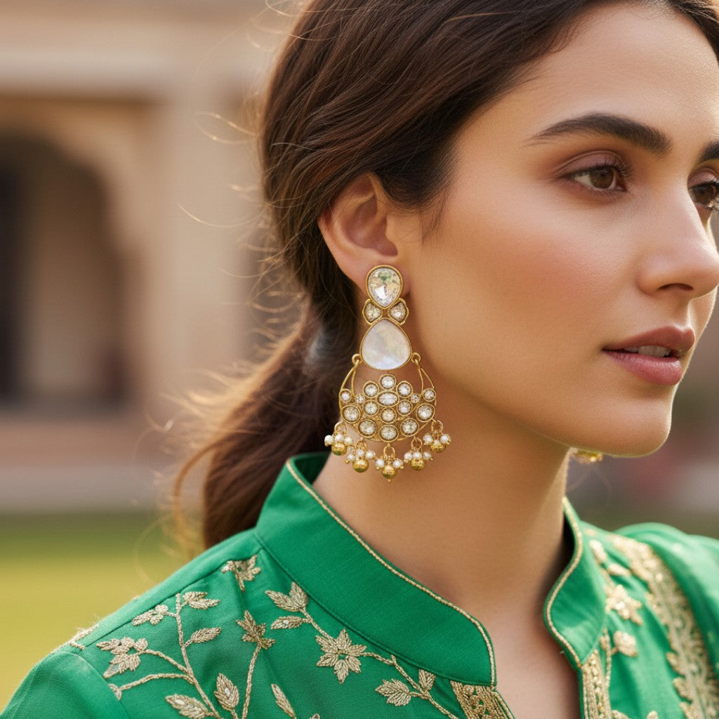 Ivory Moon Kundan Chandbalis