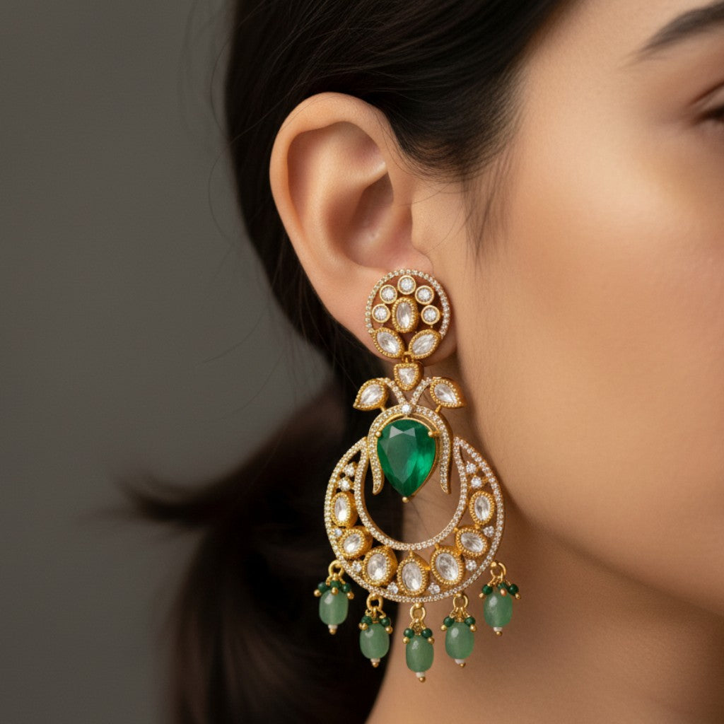 Emerald Elegance Chandbali Earrings