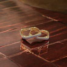 Square-Shaped Dual-Tone Golden & Silver Bangles