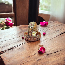 Antique Golden Bangles with Intricate Detailing  & Red Gemstones