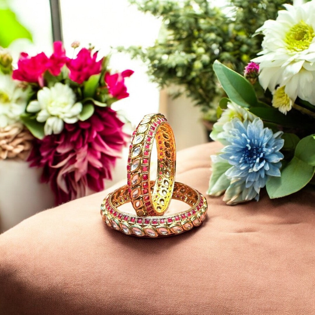 Ruby Kundan Golden Bangles