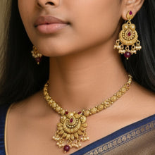 Antique Peacock Motif Bridal Set with Ruby Beads