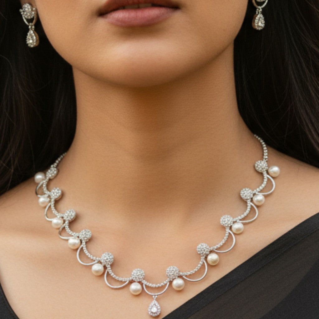 Pearl Cascade American Diamond Set