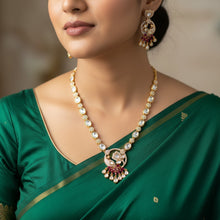 Graceful Crystal Pendant Necklace Set with Ruby Tassels