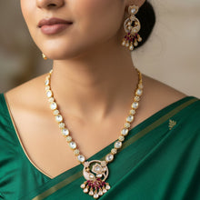 Graceful Crystal Pendant Necklace Set with Ruby Tassels