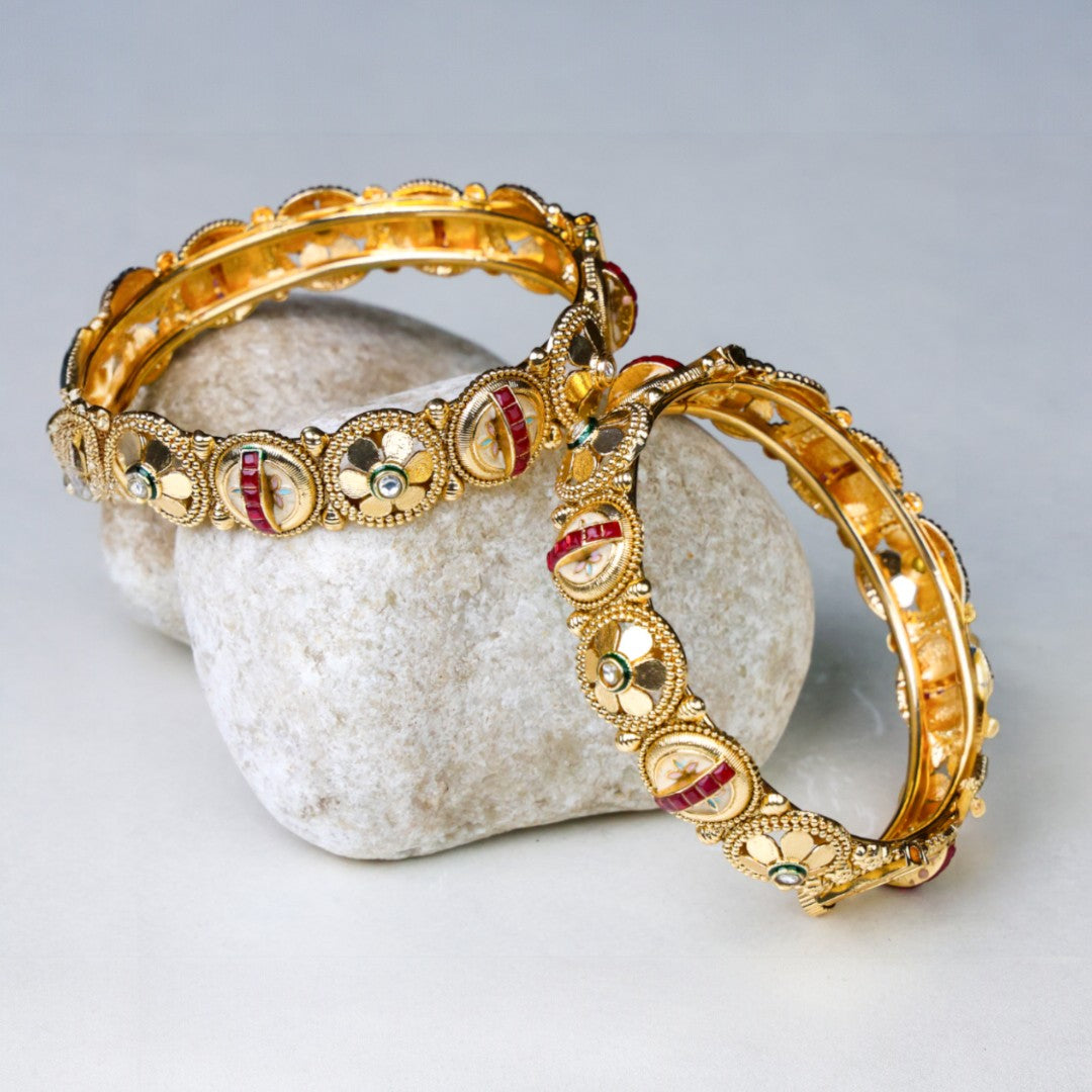 Antique Meenakari Golden Bangles