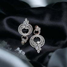 American Diamond-Studded Statement Earrings with Elegant Circular & Floral Motif