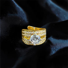 Royal Round-Cut CZ Gold Statement Adjustable Ring