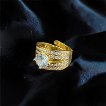 Royal Round-Cut CZ Gold Statement Adjustable Ring