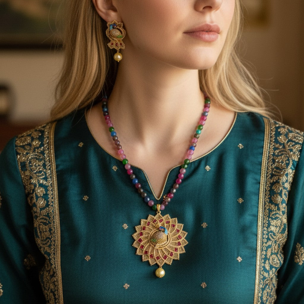 Peacock Bloom Necklace Set