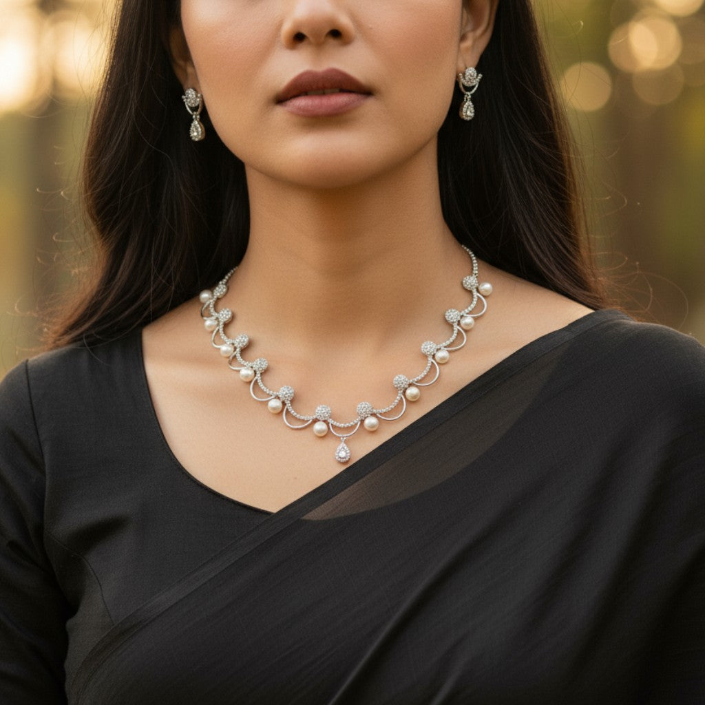 Pearl Cascade American Diamond Set