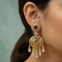 Rajsi Navratna Heart Chand Earrings