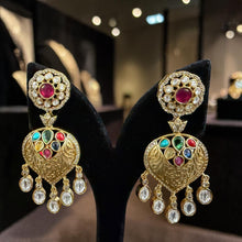 Rajsi Navratna Heart Chand Earrings