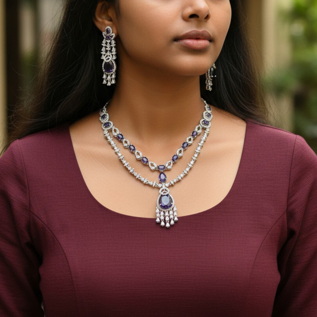 Majestic Sapphire American Diamond Necklace Set