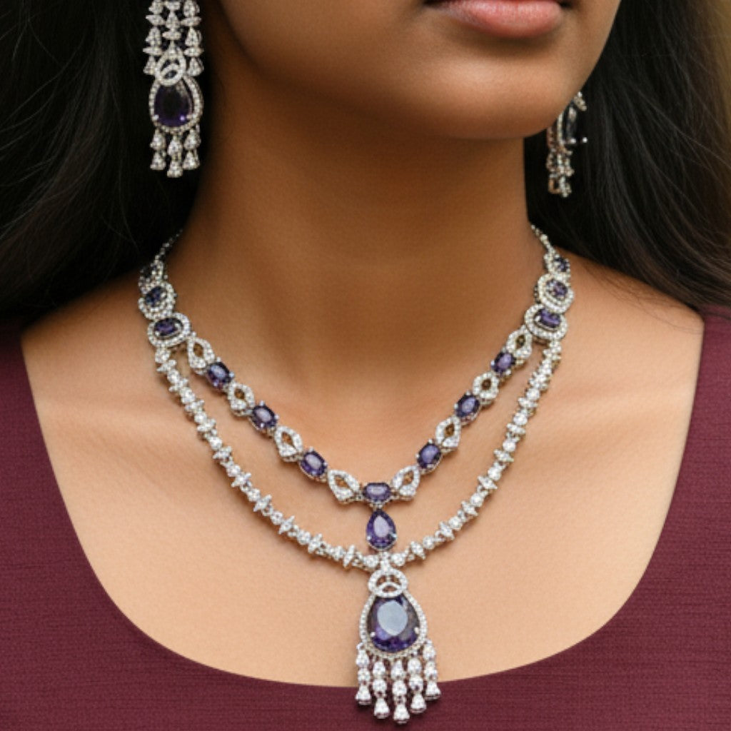 Majestic Sapphire American Diamond Necklace Set