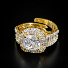 Royal Cushion-Cut CZ Gold Statement Adjustable Ring